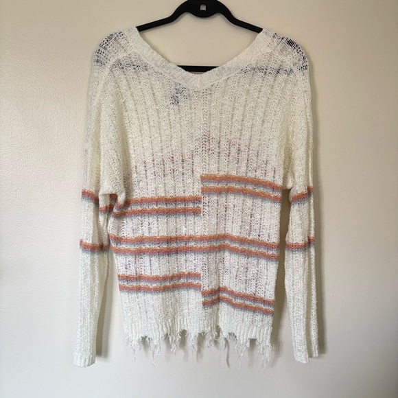 Daytrip | White Striped Multicolor Fringe Sweater | Size Small - Picture 12 of 15